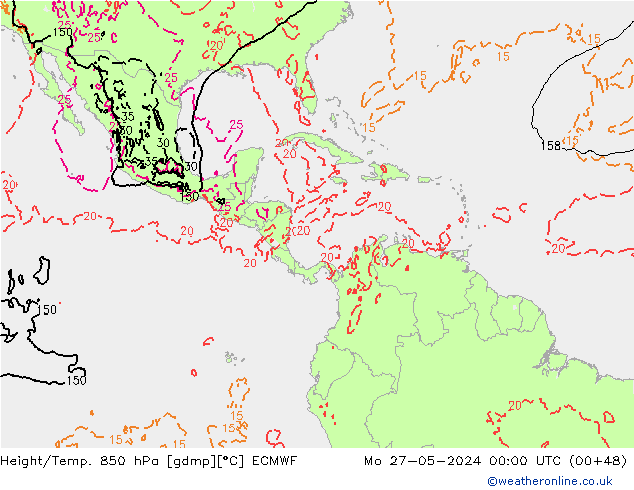 Z500/Rain (+SLP)/Z850 ECMWF пн 27.05.2024 00 UTC