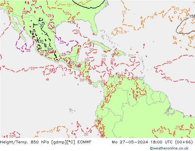 Z500/Rain (+SLP)/Z850 ECMWF lun 27.05.2024 18 UTC