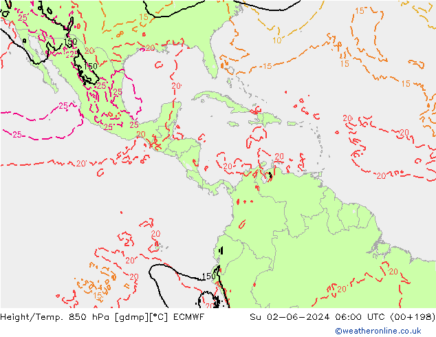 Hoogte/Temp. 850 hPa ECMWF zo 02.06.2024 06 UTC