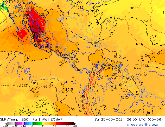 SLP/Temp. 850 hPa ECMWF Sáb 25.05.2024 06 UTC