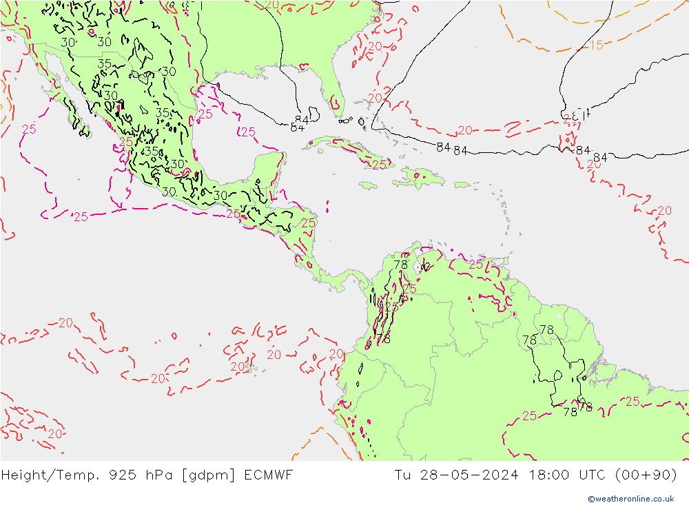 Géop./Temp. 925 hPa ECMWF mar 28.05.2024 18 UTC