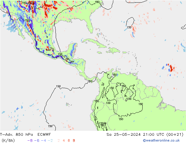 T-Adv. 850 гПа ECMWF сб 25.05.2024 21 UTC