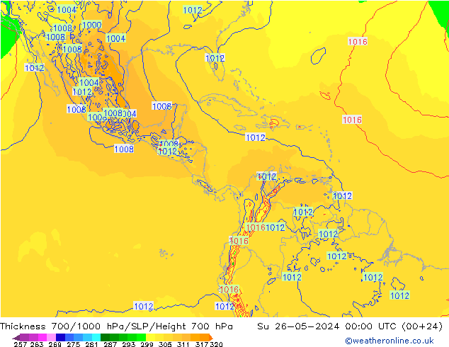 Thck 700-1000 hPa ECMWF Su 26.05.2024 00 UTC