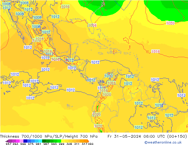 Thck 700-1000 hPa ECMWF ven 31.05.2024 06 UTC