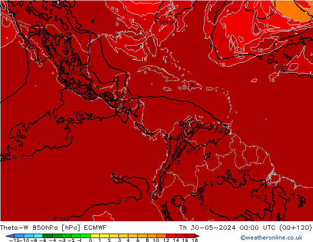 Theta-W 850hPa ECMWF Qui 30.05.2024 00 UTC