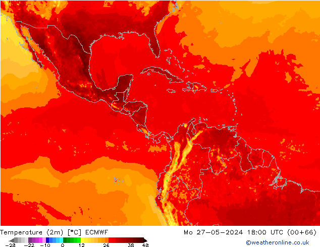 mapa temperatury (2m) ECMWF pon. 27.05.2024 18 UTC