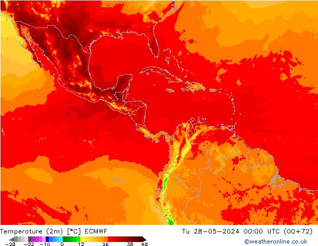 Temperatura (2m) ECMWF mar 28.05.2024 00 UTC