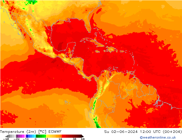 Temperatura (2m) ECMWF Dom 02.06.2024 12 UTC