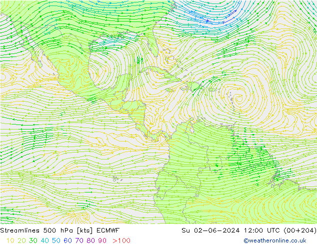 Rüzgar 500 hPa ECMWF Paz 02.06.2024 12 UTC