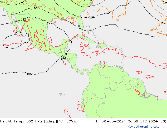 Z500/Rain (+SLP)/Z850 ECMWF gio 30.05.2024 06 UTC