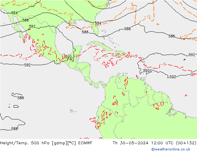 Z500/Rain (+SLP)/Z850 ECMWF czw. 30.05.2024 12 UTC