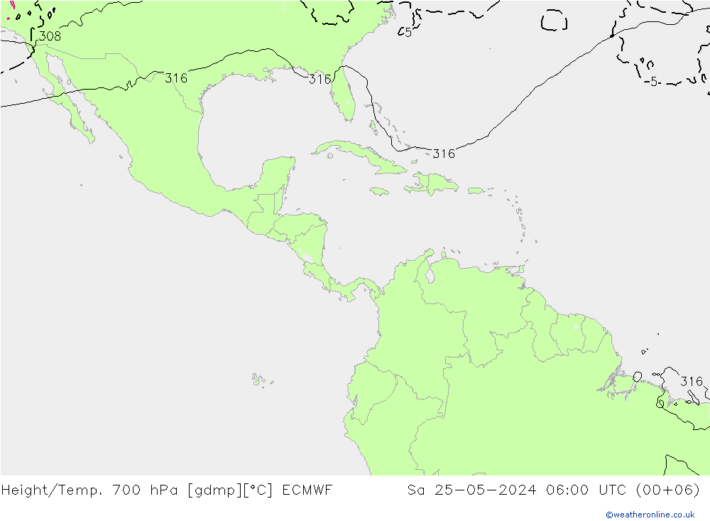 Height/Temp. 700 hPa ECMWF so. 25.05.2024 06 UTC