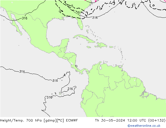 Height/Temp. 700 hPa ECMWF Do 30.05.2024 12 UTC