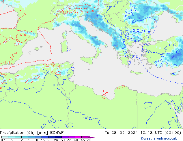Z500/Rain (+SLP)/Z850 ECMWF вт 28.05.2024 18 UTC