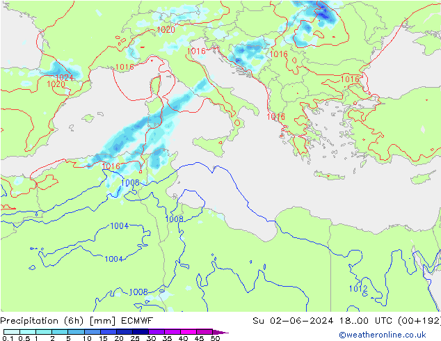 Precipitation (6h) ECMWF Ne 02.06.2024 00 UTC