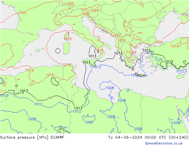 Surface pressure ECMWF Tu 04.06.2024 00 UTC