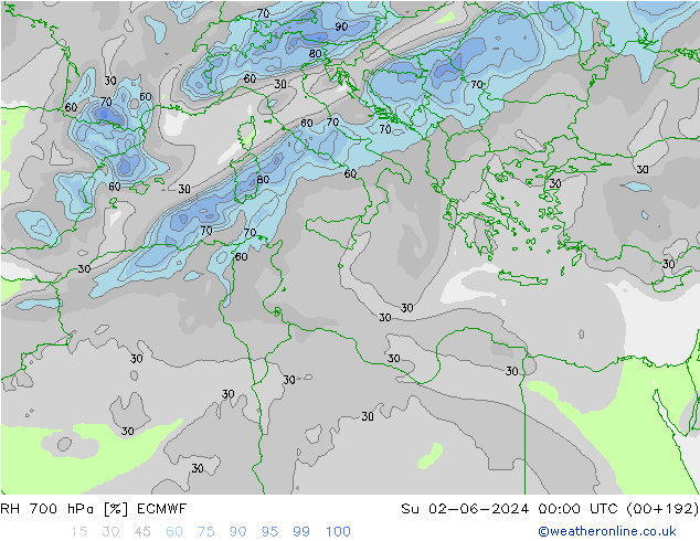 RH 700 hPa ECMWF  02.06.2024 00 UTC