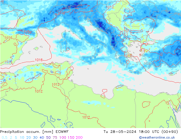 Precipitación acum. ECMWF mar 28.05.2024 18 UTC