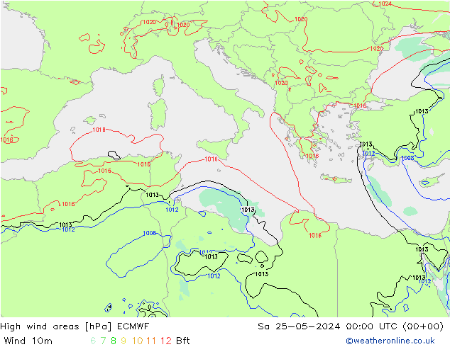 yüksek rüzgarlı alanlar ECMWF Cts 25.05.2024 00 UTC