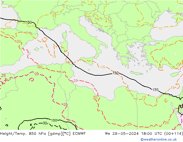 Z500/Rain (+SLP)/Z850 ECMWF mer 29.05.2024 18 UTC