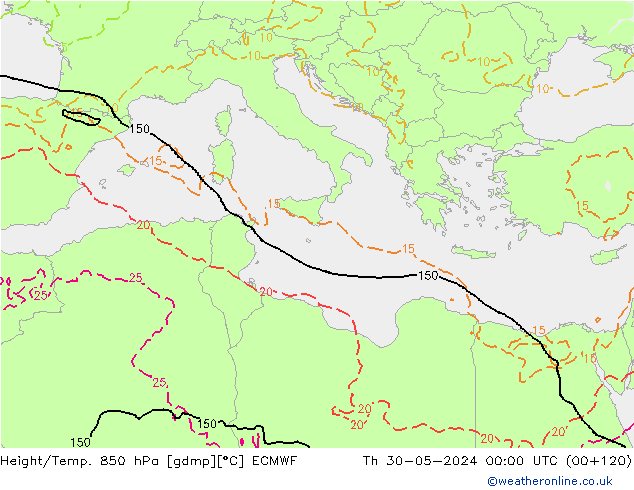 Z500/Yağmur (+YB)/Z850 ECMWF Per 30.05.2024 00 UTC