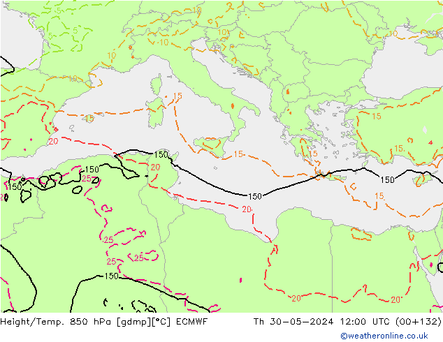 Z500/Rain (+SLP)/Z850 ECMWF jeu 30.05.2024 12 UTC