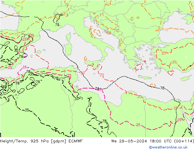 Height/Temp. 925 hPa ECMWF  29.05.2024 18 UTC