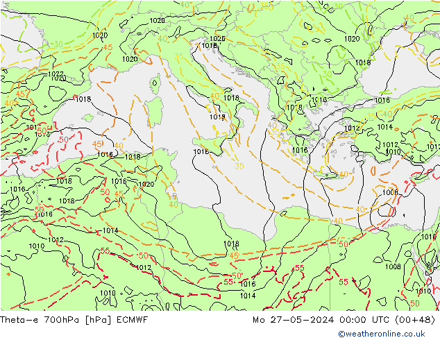 Theta-e 700hPa ECMWF Pzt 27.05.2024 00 UTC