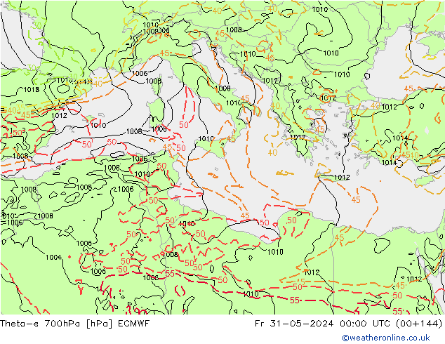 Theta-e 700гПа ECMWF пт 31.05.2024 00 UTC