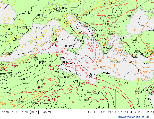 Theta-e 700hPa ECMWF  02.06.2024 06 UTC