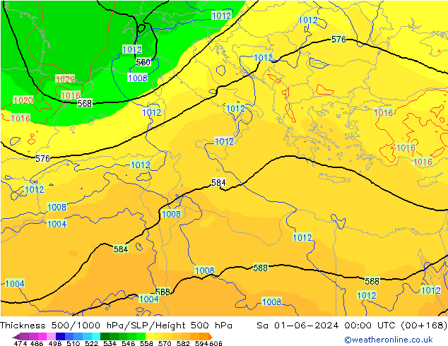 Dikte 500-1000hPa ECMWF za 01.06.2024 00 UTC