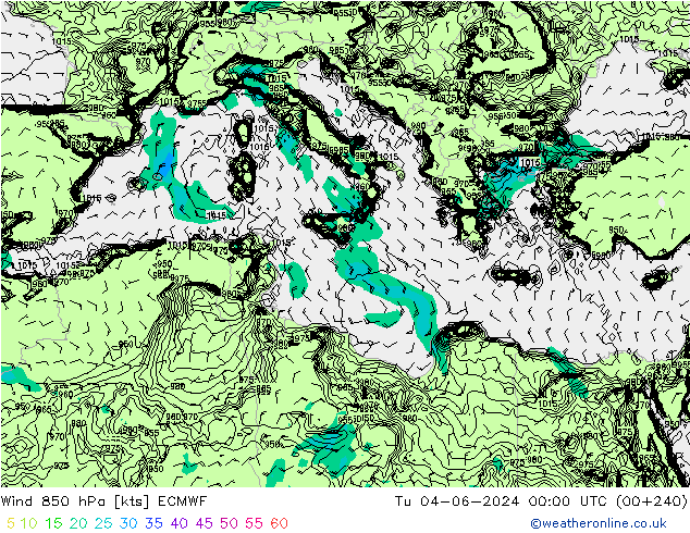 Wind 850 hPa ECMWF di 04.06.2024 00 UTC