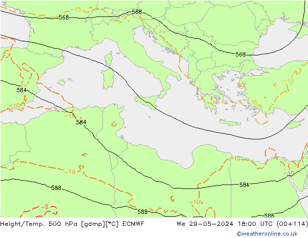 Z500/Rain (+SLP)/Z850 ECMWF mer 29.05.2024 18 UTC