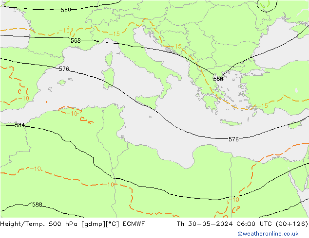 Z500/Rain (+SLP)/Z850 ECMWF Čt 30.05.2024 06 UTC