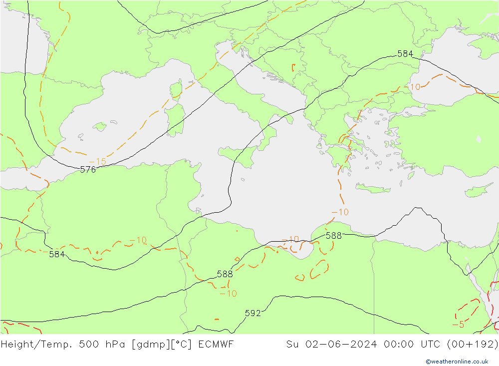 Z500/Rain (+SLP)/Z850 ECMWF  02.06.2024 00 UTC