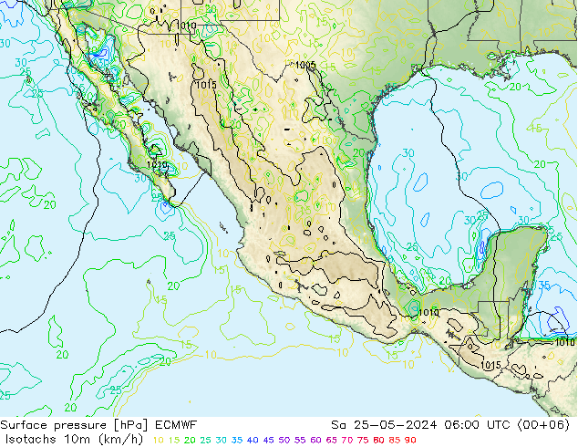 Isotachs (kph) ECMWF So 25.05.2024 06 UTC