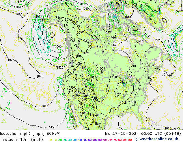 Isotachs (mph) ECMWF Mo 27.05.2024 00 UTC