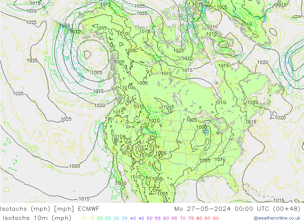 Isotachs (mph) ECMWF Po 27.05.2024 00 UTC