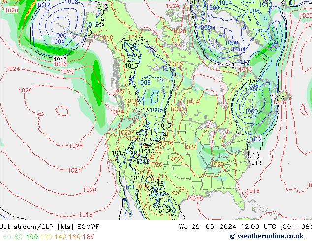 Straalstroom/SLP ECMWF wo 29.05.2024 12 UTC