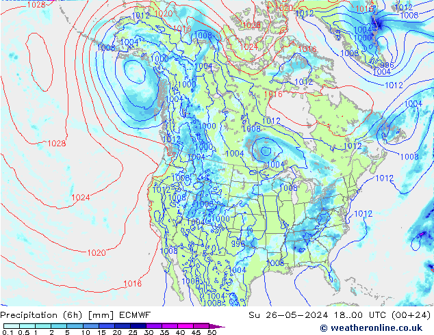 Z500/Rain (+SLP)/Z850 ECMWF dom 26.05.2024 00 UTC