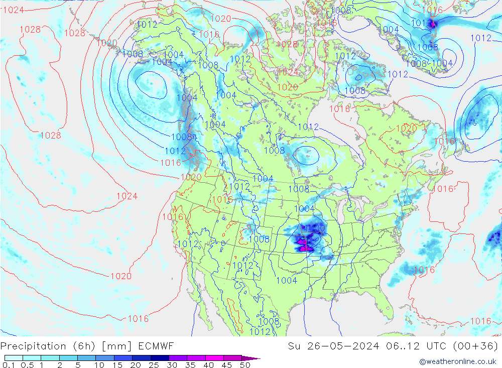 Z500/Rain (+SLP)/Z850 ECMWF nie. 26.05.2024 12 UTC