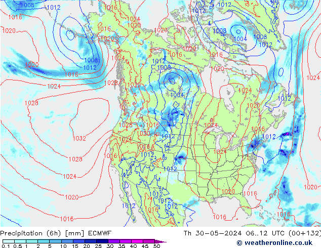 Precipitazione (6h) ECMWF gio 30.05.2024 12 UTC