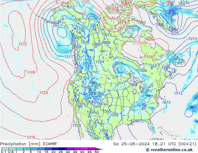 Srážky ECMWF So 25.05.2024 21 UTC