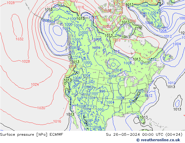 Luchtdruk (Grond) ECMWF zo 26.05.2024 00 UTC