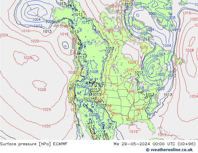 Presión superficial ECMWF mié 29.05.2024 00 UTC