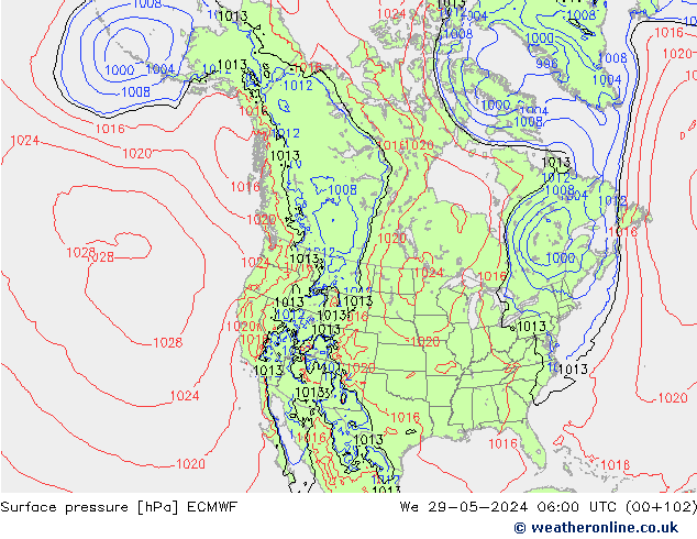 Luchtdruk (Grond) ECMWF wo 29.05.2024 06 UTC