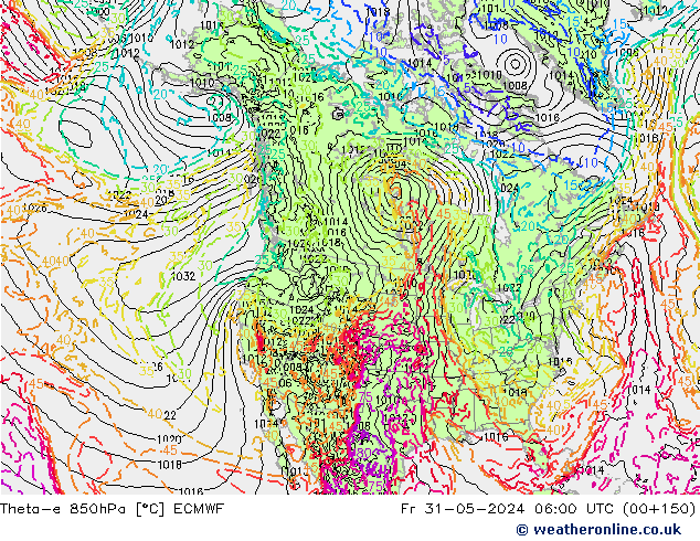 Theta-e 850hPa ECMWF Cu 31.05.2024 06 UTC