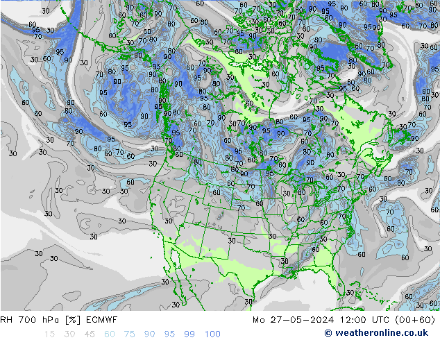 RH 700 hPa ECMWF Mo 27.05.2024 12 UTC