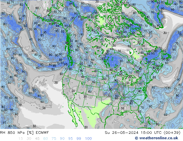 RH 850 hPa ECMWF Dom 26.05.2024 15 UTC