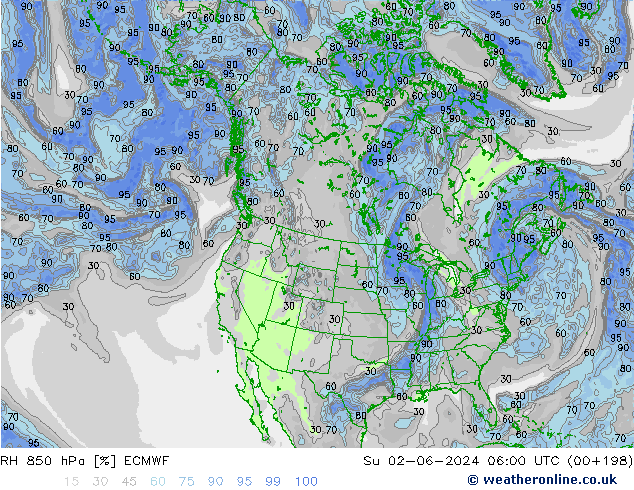 RH 850 hPa ECMWF Su 02.06.2024 06 UTC